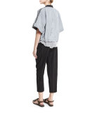 Monili-Stripe Single-Pleat Cropped Pants, Black/Gray