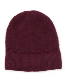 Garter-Stitched Headphone Beanie Hat, Aubergine