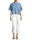 Gia Mid-Rise Cropped Flare Jeans with Released Hem, White