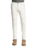 Eastham Slim-Fit Moto Jeans, Natural White