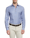 Ombre-Plaid Woven Sport Shirt, Blue/Camel