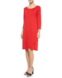 3/4-Sleeve Shift Dress W/ Zipper Detail 