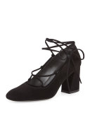 Cordonmid Suede Lace-Up Pump, Black