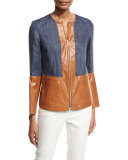 Isaiah Zip-Front Colorblocked Linen/Lambskin Jacket, Multi