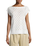 Decoupe Cap-Sleeve Eyelet Sweater, Cloud