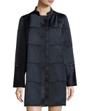 Windowpane Stand-Collar Coat, Midnight/Black