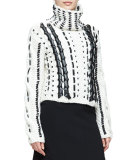 Caravan Leather-&-Lace Stitched Sweater, Cream