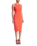 Sleeveless Jewel-Neck Sheath Dress, Persimmon