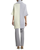 Flat-Front Flared Pants, Heather Gray