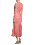 Lace Long-Sleeve Midi Dress, Tea Rose