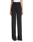 Button-Tab Wide-Leg Trousers, Black