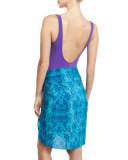 Chameleon Printed Silk Half Pareo, Turquoise/Purple