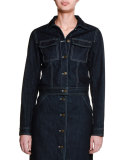 Button-Front Denim Jacket, Dark Navy