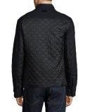 Mixed Media Quilted Flannel Jacket, Navy