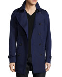Slim-Fit Double-Breasted Trench Coat, Blueberry