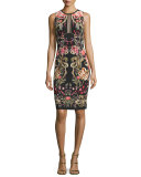 Galaxy & Garden Printed Sleeveless Sheath Dress, Black/Red