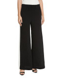 Contrast Side-Stripe Wide-Leg Pants