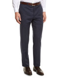 G-Line Sharkskin Flat-Front Trousers, Blue