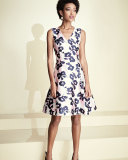 Floral V-Neck Sleeveless Dress, Light Pink