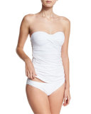 Pearl Solid Shirred Twist-Front Bandini Swim Top, White