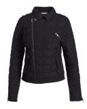 Asymmetric Quilted Moto Jacket, Black