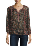Rosalind Floral-Print Georgette Top, Caviar