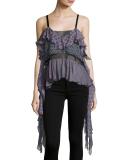 Ismay Mixed-Print Silk Tank Top, Blue