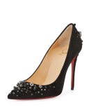 Candidate Pearly-Embellished Suede Red Sole Pump, Black