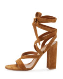 Janis High Suede Lace-Up 105mm Sandal, Almond