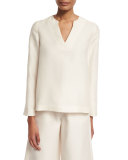 Long-Sleeve V-Neck Tunic, Ivory