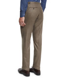 Flannel Flat-Front Trousers, Light Brown