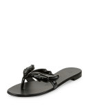 Wings Patent Flat Thong Sandal, Nero