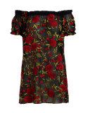 Off-The-Shoulder Rose Embroidered Peasant Top