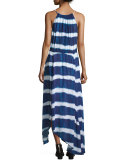 Tie-Dye Striped Maxi Beach Dress, Blue/White