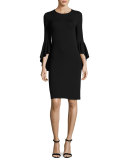 Flounce-Sleeve Matte Jersey Dress, Black