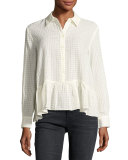 The Ruffle Flounce-Hem Oxford Shirt, Cream