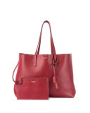 Large East-West Leather Shopper Bag, Bordeaux
