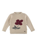 Floral-Intarsia Wool-Blend Sweater, Ivory, Size 4-6