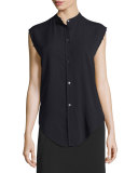 Sleeveless Back-Knot Poplin Shirt, Black