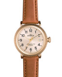 38mm Runwell Coin-Edge Leather Strap Watch, Golden/Bourbon