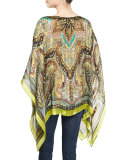 Silk Paisley Poncho, Citron/Green