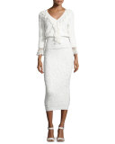 Soutache-Embroidered Midi Skirt, White