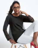 Cashmere Crochet-Sleeve Sweater