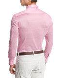 Piqué Long-Sleeve Button-Front Shirt, Pink