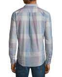 Large Plaid Long-Sleeve Sport Shirt, White