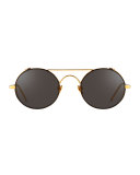 Round Brow-Bar Sunglasses, Yellow Gold