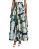 High-Waist Floral-Print Ball Skirt, White Dahlia