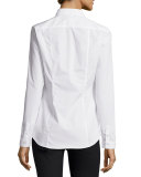 Long-Sleeve Check-Trim Poplin Blouse 