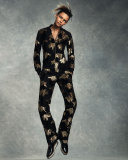 Wisteria-Jacquard Bomber Jacket, Black/Gold