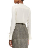 Keyhole Split-Sleeve Blouse, Ecru